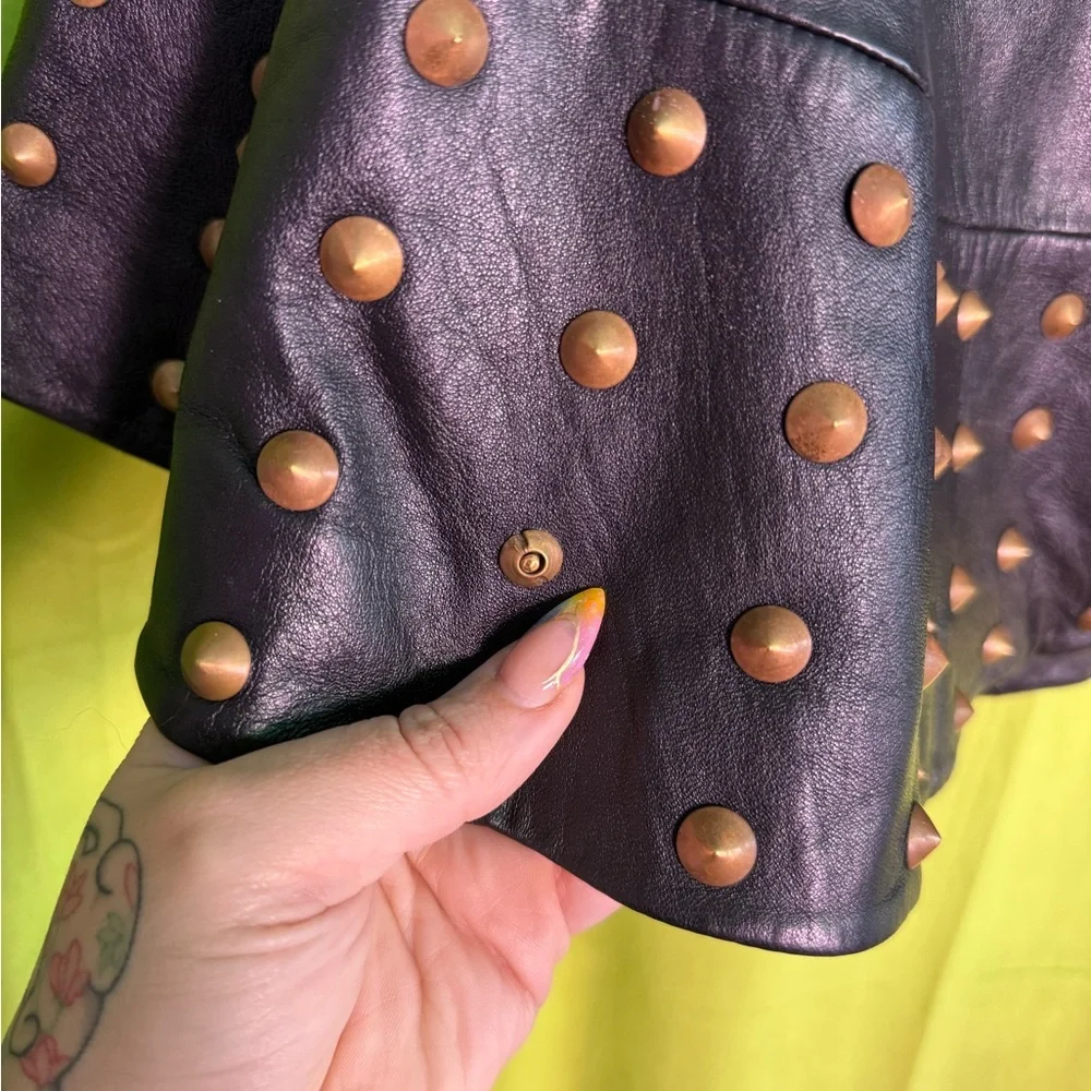 Rare ASOS Black Leather Skirt Studded Large Size 10